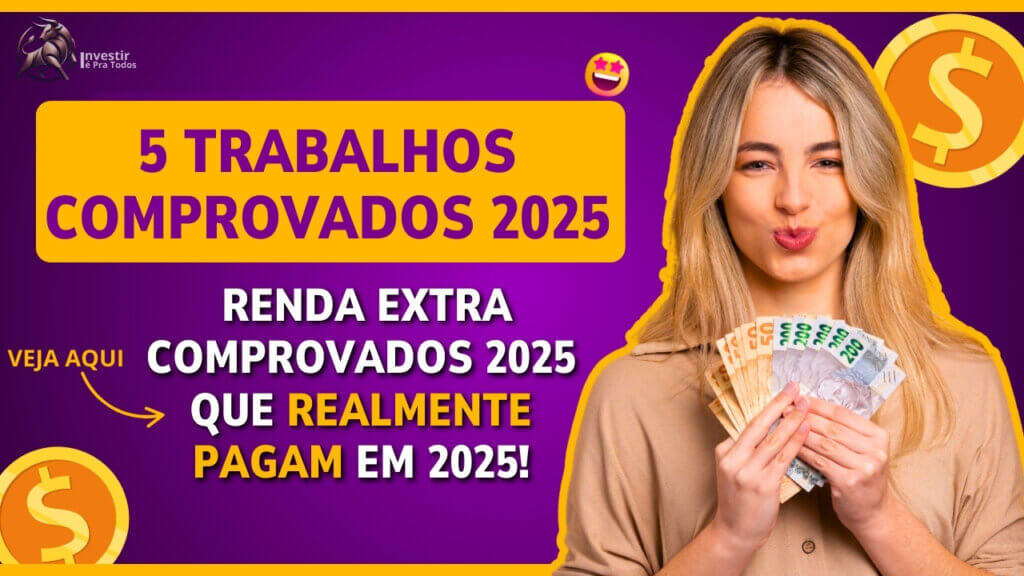 Infográfico 5 trabalhos de renda extra que realmente pagam 2025: gestor de tráfego pago, produtor de conteúdo digital, técnico ar-condicionado, vendedor produtos online, montador móveis